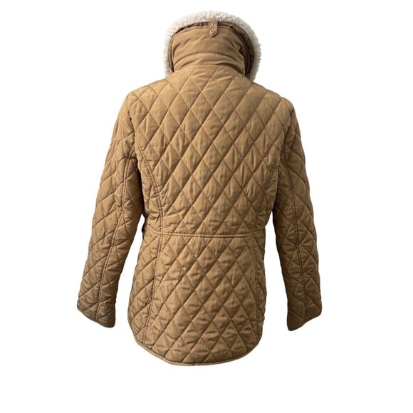 Michael Kors Tan Quilted Jacket W/ Sherpa Collar Zip Closure Womens Size M - Picture 3 of 16